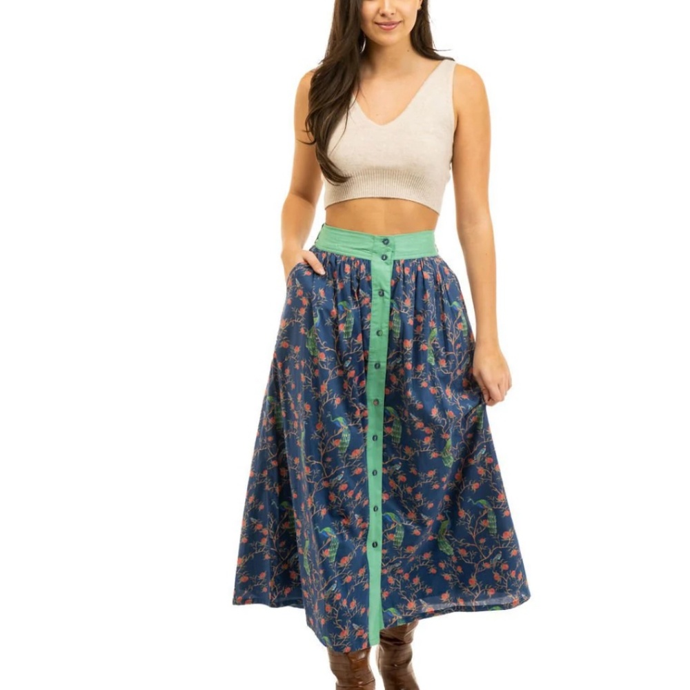 Beau and Ro The Prairie Skirt | Navy Peacock 🦚 Large Gunne Sax Style